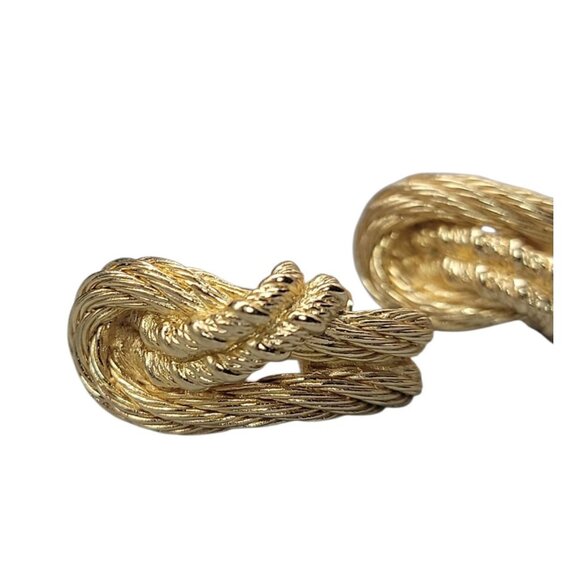 VINTAGE Christian Dior Cordage Knots Clip On Earrings Textured Gold Plated - Picture 8 of 12